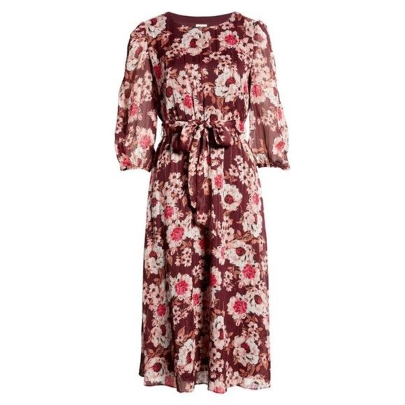 ANNE KLEIN Floral Metallic Stripe Fit & Flare Dress - Small NWT - Picture 2 of 6